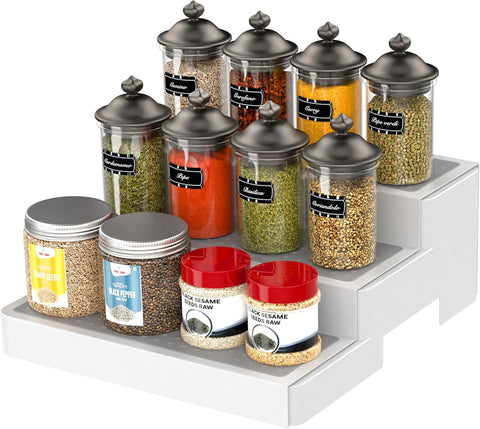 YAN & HIN Pack of 2, 3-Tier Spice Racks, Expandable and Non-Skid, Ideal as Medicine Cabinet Organizers, Kitchen Shelf Pantry Organizer, and Seasoning Organizer, Canned Food Organizer