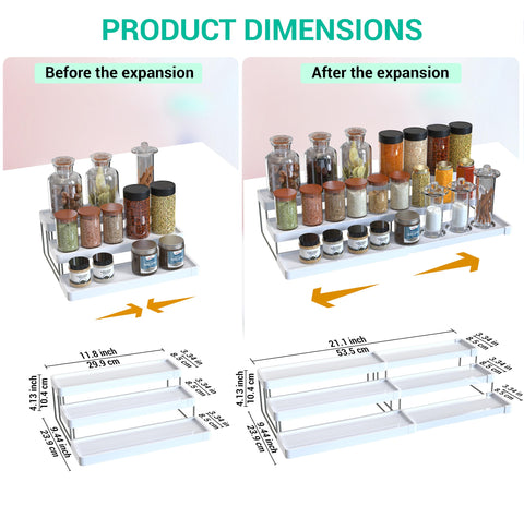 YAN & HIN Expandable Spice Rack - Cabinet Organizer and Seasoning Organizer for Kitchen - Adjustable Storage Solution for Countertops and Shelves - Durable and Versatile Design