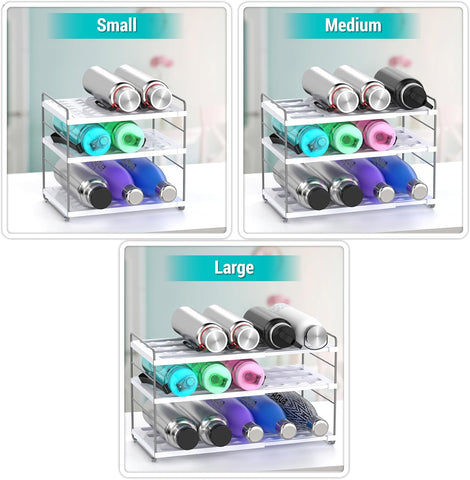 YAN & HIN 2 Packs Cabinet Organizer Extendable Kitchen Cabinet Organizer with Adjustable Height 3-Tier Water Stanley Bottle Holder 15 Bottles Pantry Pantry Organizers Cup Rack for Cabinet