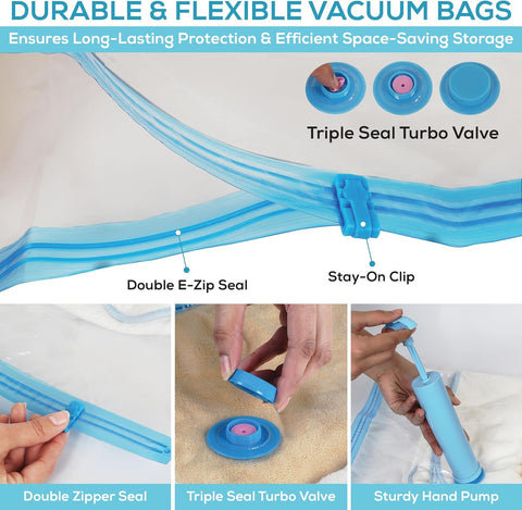 Yan & Hin Vacuum Storage Bags with Hand Pump - Space Saver Vacuum Seal Bags for Clothing - Space Saving Solution for Home Organization - Durable and Efficient Vacuum Storage Bags (30 Combo)