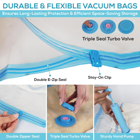Yan & Hin Vacuum Storage Bags with Hand Pump - Space Saver Vacuum Seal Bags for Clothing - Space Saving Solution for Home Organization - Durable and Efficient Vacuum Storage Bags (25 Combo)