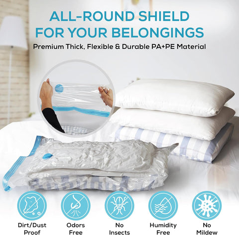 Yan & Hin Vacuum Storage Bags with Hand Pump - Space Saver Vacuum Seal Bags for Clothing - Space Saving Solution for Home Organization - Durable and Efficient Vacuum Storage Bags (30 Combo)