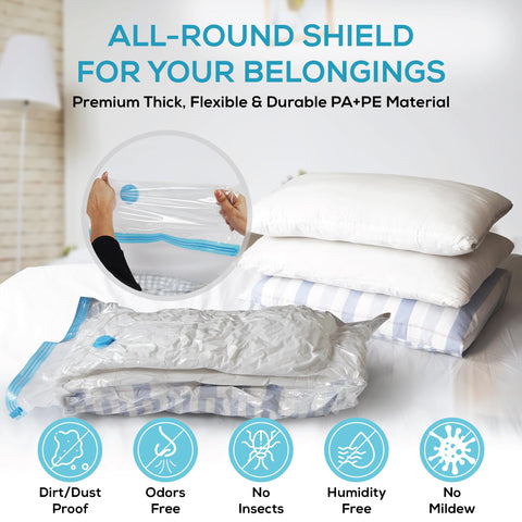 Yan & Hin Vacuum Storage Bags with Hand Pump - Space Saver Vacuum Seal Bags for Clothing - Space Saving Solution for Home Organization - Durable and Efficient Vacuum Storage Bags (25 Combo)