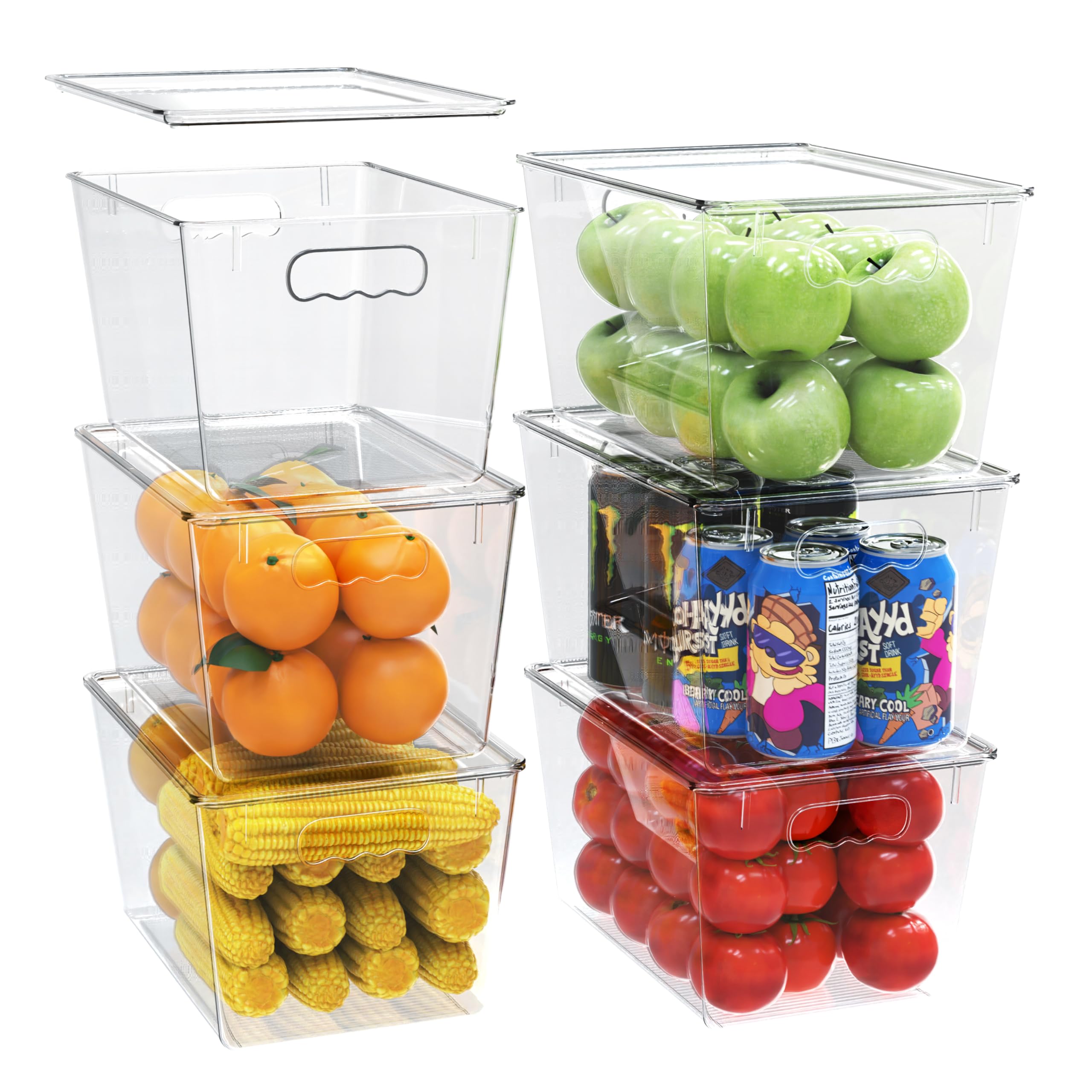 YAN & HIN 4 pcs/set Large Clear Storage Bins with Lids - Stackable, Transparent Pantry Storage with Handles - Nest Nicely for Clutter Organizer (11 "L x 7.5" W x 6.1 "H)