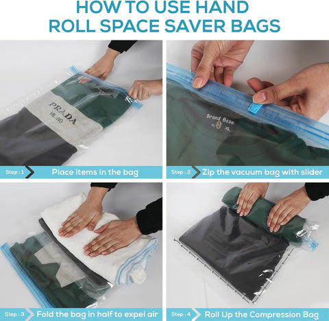 Yan & Hin Vacuum Storage Bags with Hand Pump - Space Saver Vacuum Seal Bags for Clothing - Space Saving Solution for Home Organization - Durable and Efficient Vacuum Storage Bags (12 Combo)