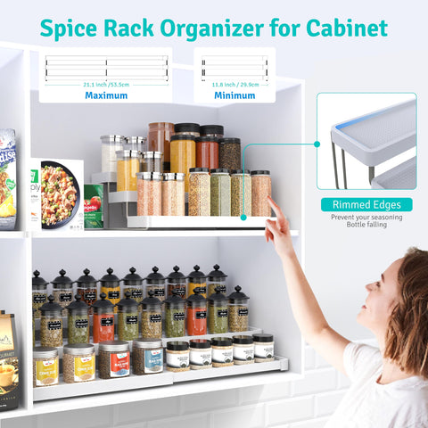 YAN & HIN Expandable Spice Rack - Cabinet Organizer and Seasoning Organizer for Kitchen - Adjustable Storage Solution for Countertops and Shelves - Durable and Versatile Design