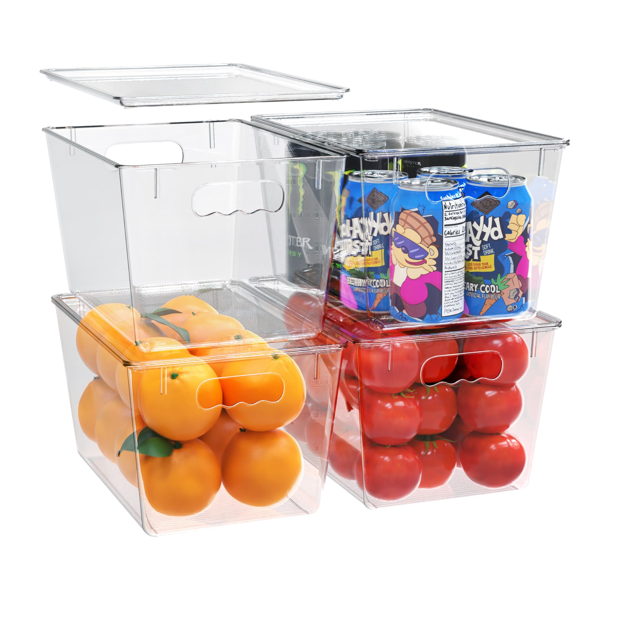 YAN & HIN 10 pcs/set Large Clear Storage Bins with Lids - Stackable, Transparent Pantry Storage with Handles - Nest Nicely for Easy Organization (11 "L x 7.5" W x 6.1 "H)