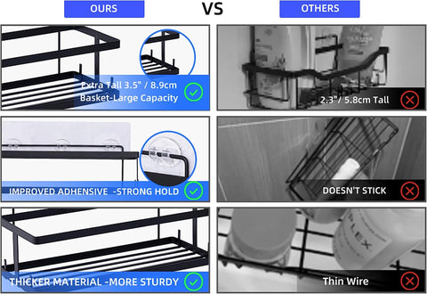 Comelyjewel Set of 6 Bathroom Essentials Black Suction Cup Shower Caddy with Shower Baskets, Hooks, Razor Toothbrush Holder, and Soap Dish for Inside Shower Storage