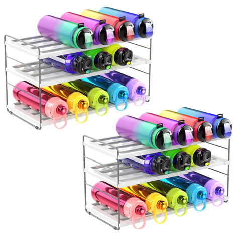 YAN & HIN 15 Bottles Cabinet Organizer Extendable Kitchen Cabinet Organizer with Adjustable Height, 3-Tier Water Bottle Holder, Pantry Pantry Organizers Cup Rack for Cabinet