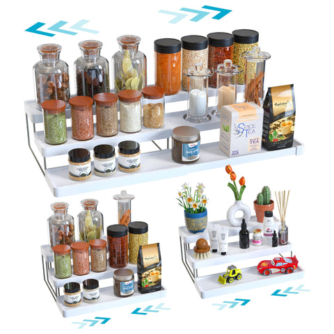 YAN & HIN Expandable Spice Rack - Cabinet Organizer and Seasoning Organizer for Kitchen - Adjustable Storage Solution for Countertops and Shelves - Durable and Versatile Design