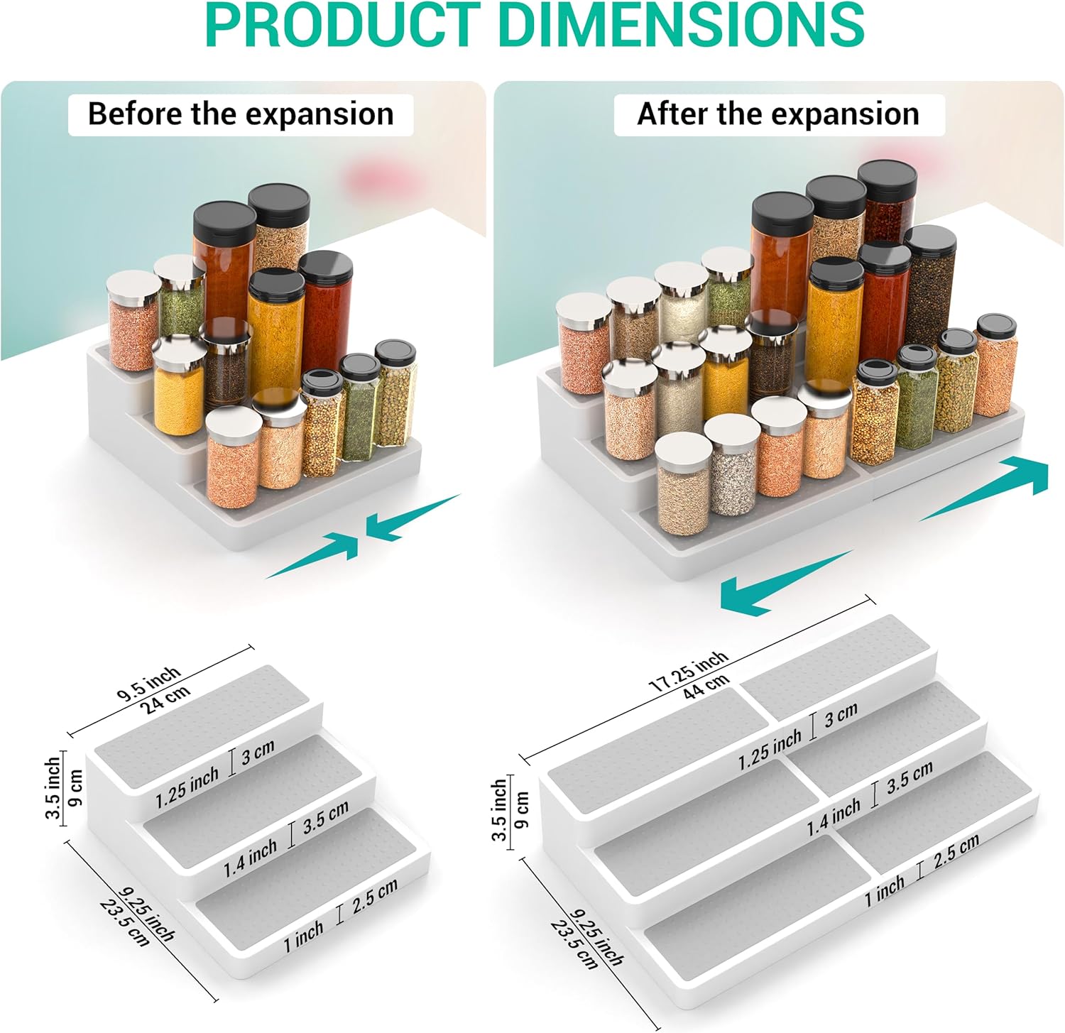 YAN & HIN Pack of 2, 3-Tier Spice Racks, Expandable and Non-Skid, Ideal as Medicine Cabinet Organizers, Kitchen Shelf Pantry Organizer, and Seasoning Organizer, Canned Food Organizer