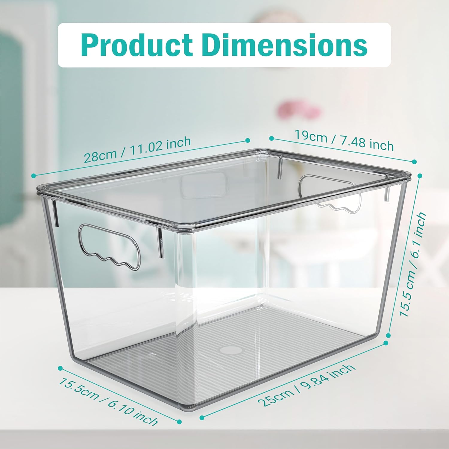 YAN & HIN 4 pcs/set Large Clear Storage Bins with Lids - Stackable, Transparent Pantry Storage with Handles - Nest Nicely for Clutter Organizer (11 "L x 7.5" W x 6.1 "H)