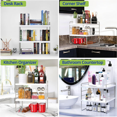 YAN & HIN 2 Packs 3-Tier Pantry Cabinet Organizers and Storage, Adjustable Height and Expandable Kitchen Plastic Wrap Organizer, Sturdy Aluminum Foil Countertop and Storage for Multi-Purpose Use