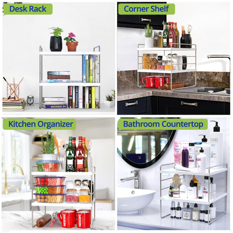 YAN & HIN 2 Packs 3-Tier Pantry Cabinet Organizers and Storage, Adjustable Height and Expandable Kitchen Plastic Wrap Organizer, Sturdy Aluminum Foil Countertop and Storage for Multi-Purpose Use