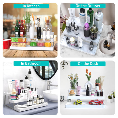 YAN & HIN Expandable Spice Rack - Cabinet Organizer and Seasoning Organizer for Kitchen - Adjustable Storage Solution for Countertops and Shelves - Durable and Versatile Design