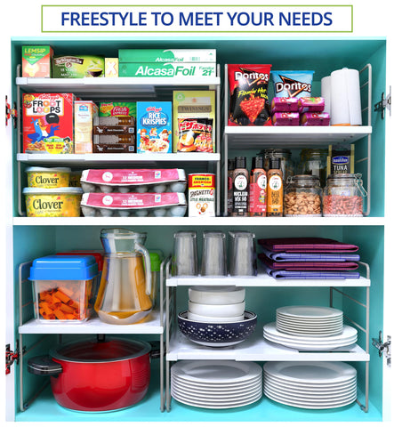 YAN & HIN 2 Packs 3-Tier Pantry Cabinet Organizers and Storage, Adjustable Height and Expandable Kitchen Plastic Wrap Organizer, Sturdy Aluminum Foil Countertop and Storage for Multi-Purpose Use