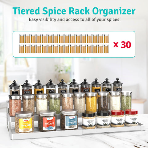 YAN & HIN Expandable Spice Rack - Cabinet Organizer and Seasoning Organizer for Kitchen - Adjustable Storage Solution for Countertops and Shelves - Durable and Versatile Design
