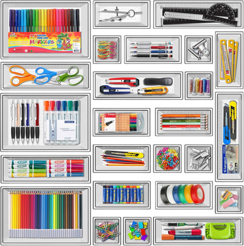 YAN & HIN Set of 72 Stackable Non-Slip Acrylic Organizers - Modern Minimalist Clear Drawer Organizer for Makeup, Kitchen, Desk & Office