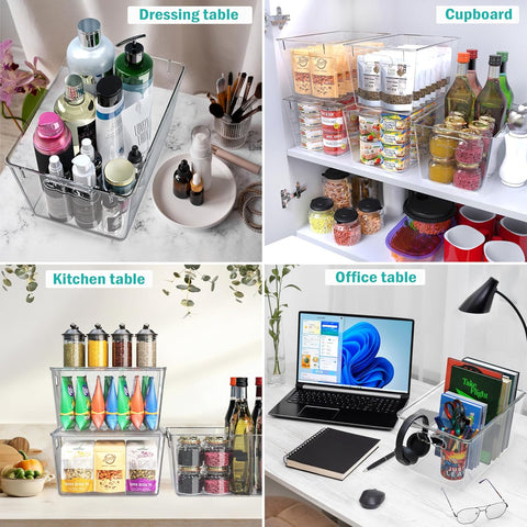 YAN & HIN 6 pcs/set Large Clear Storage Bins with Lids - Stackable, Transparent Pantry Storage with Handles - Nest Nicely for Easy Organization (11 "L x 7.5" W x 6.1 "H)