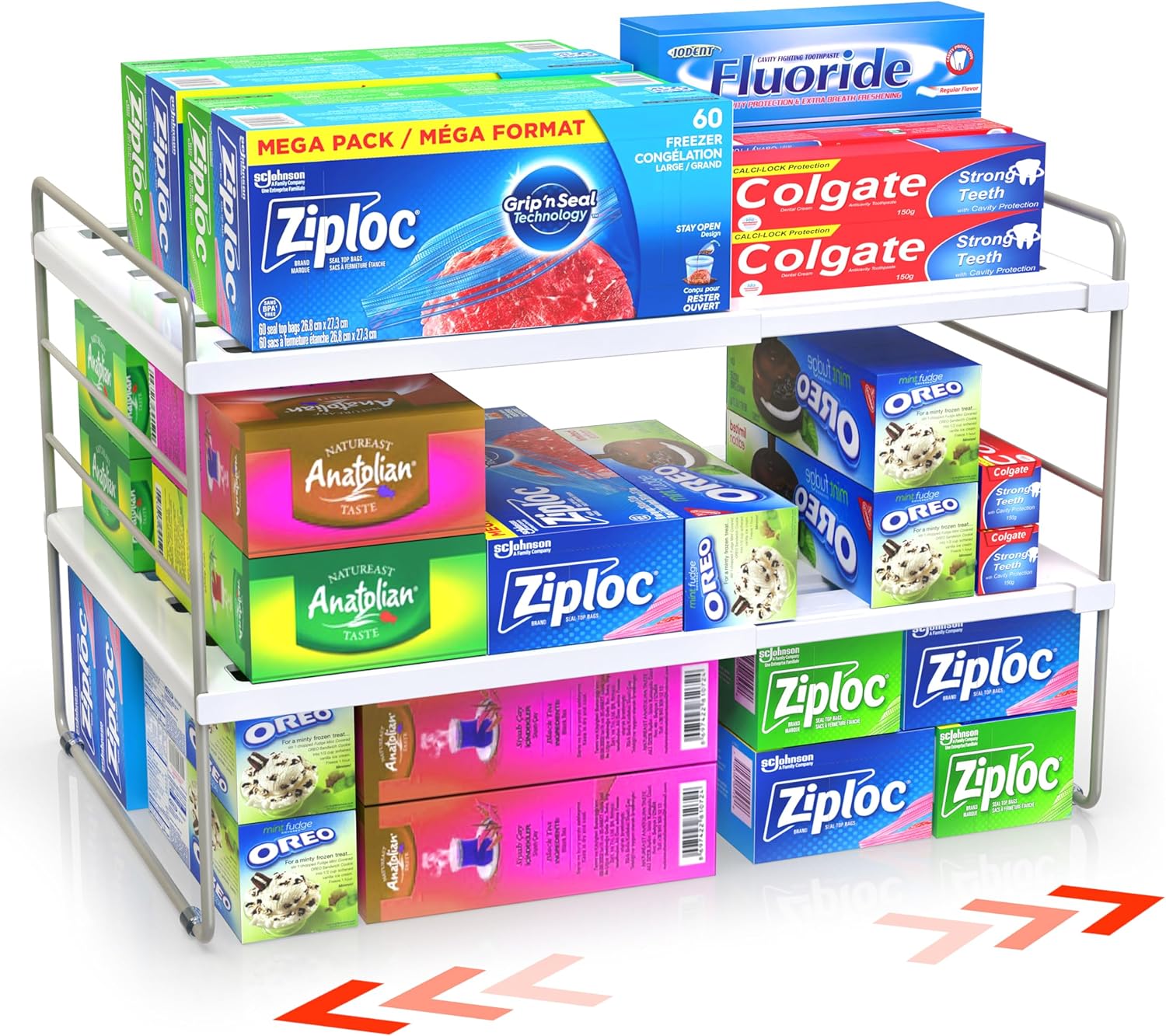 YAN & HIN 3-Tier Pantry Cabinet Organizers and Storage Adjustable Height and Expandable Kitchen Plastic Wrap Organizer Sturdy Aluminum Foil Countertop For Cupboard Multi-Purpose Use