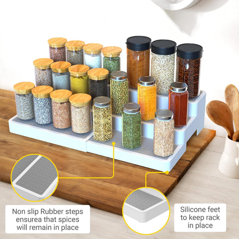 YAN & HIN Pack of 2, 3-Tier Spice Racks, Expandable and Non-Skid, Ideal as Medicine Cabinet Organizers, Kitchen Shelf Pantry Organizer, and Seasoning Organizer, Canned Food Organizer