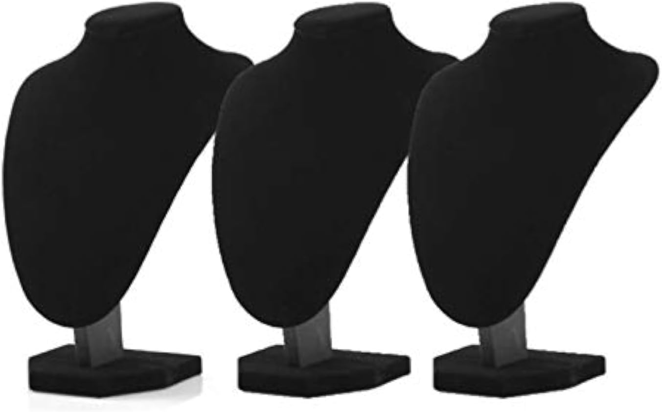 Comelyjewel black velvet necklace display bust set of three