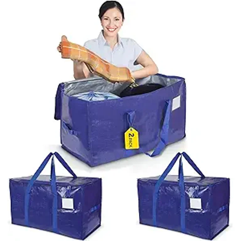 YAN & HIN two-pack reusable blue moving bags with reinforced handles